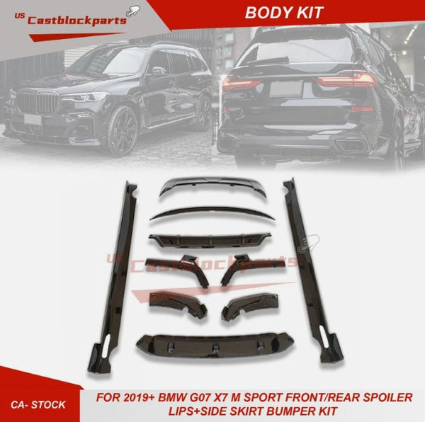 Front/Rear Spoiler Lips+Side Skirt Bumper Kit Fit 2019+ BMW G07 X7 M Sport Black