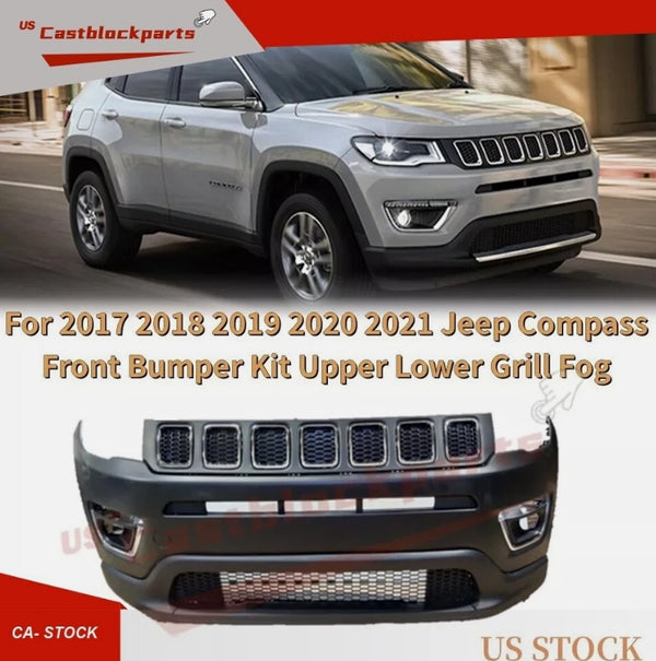 FIT 2017 2018 2019 2020 2021 JEEP COMPASS FRONT BUMPER SET GRILL FOG COVER