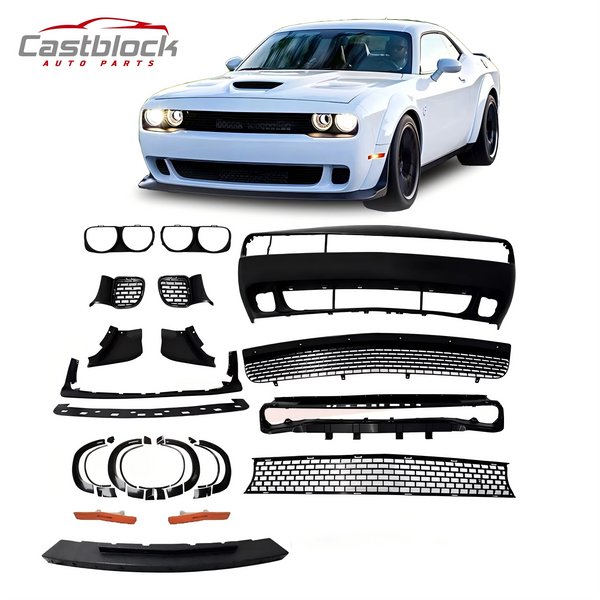 Fits 15-23 Dodge Challenger Hellcat Style Front Bumper + Lip + Fender Flares NEW