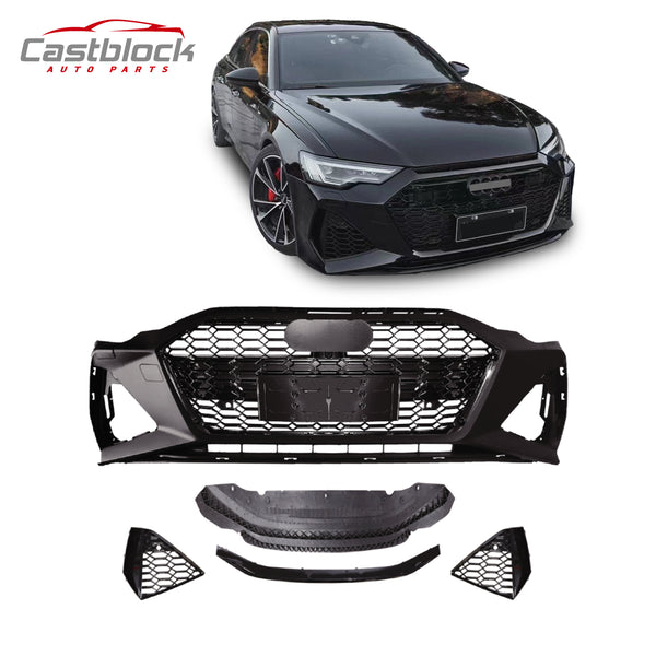 For 2019-2023 Audi A6 Upgrade to RS6 Style Front Bumper Kit Assembly+Grille