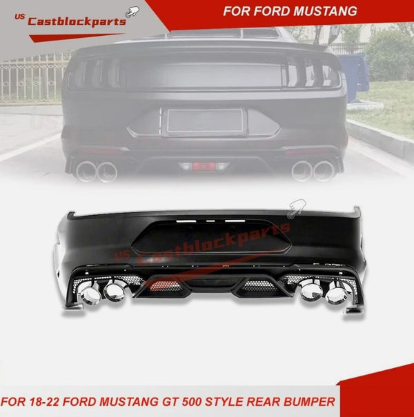 For 18-22 Ford Mustang GT500 Style Rear Bumper + Exhaust Tips Diffuser  Bodykit