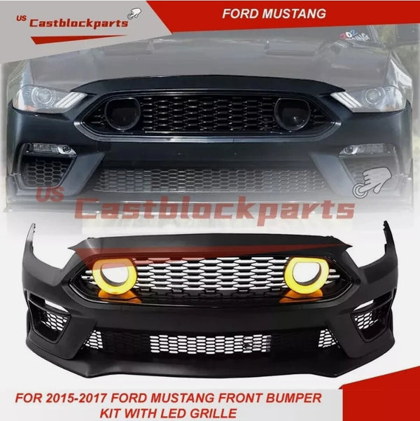 For 2015-2017 Ford Mustang Upgrade Front Bumper Kit with LED Grille Mach 1 Style