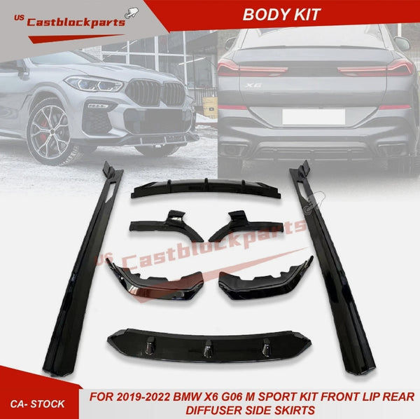 For 2019-2022 BMW G06 X6 M Sport Front+Rear Bumper Lip+Side Skirt Body Kit 8 Pcs