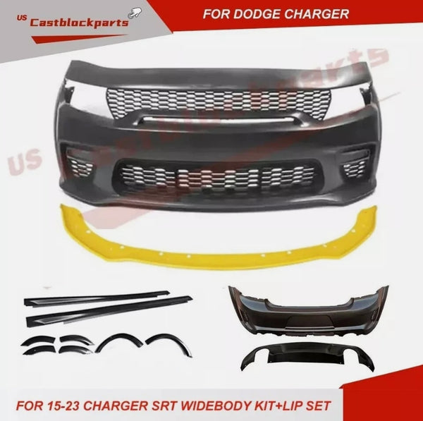 Fit 2015-2023 Dodge Charger Widebody Kit Front and Rear Bumper+Front Lip Set US