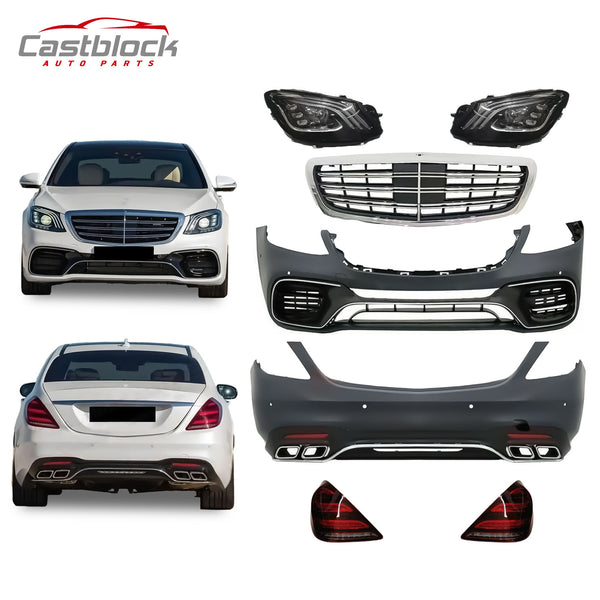 For 14-17 Mercedes S-Class W222 Facelift 18+ S63 AMG Bumper Body Kit W/Light
