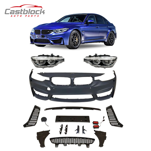 For 16-18 BMW 3 Series F30 Upgrade To M3 Style Front Bumper Kit+Headlights L+R