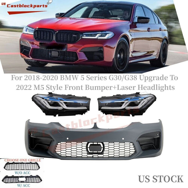 For 18-20 BMW 5 Series G30 G38 Upgrade to 2022 M5 Style Front Bumper+Laserlights