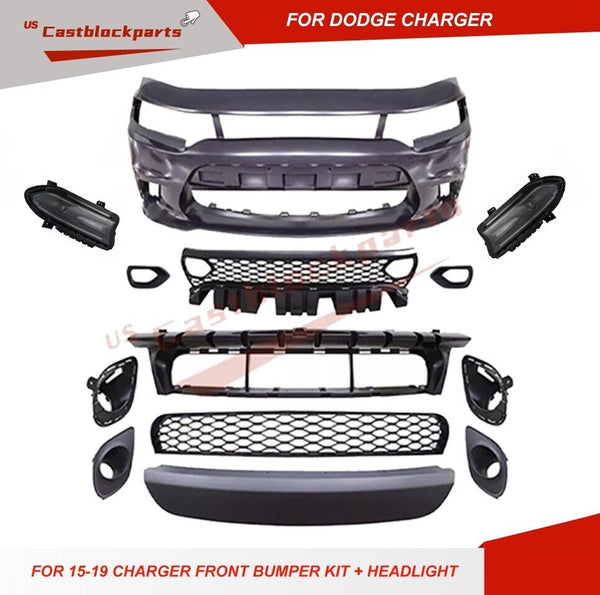 For 2015 2016 2017 2018 Dodge Charger SRT Front Bumper Body Kit+Headlight Lamp