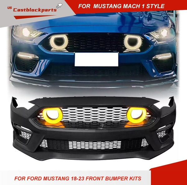 For 18-23 Ford Mustang 2021 Mach-1 Style Front Bumper Cover with Lip LED Grille