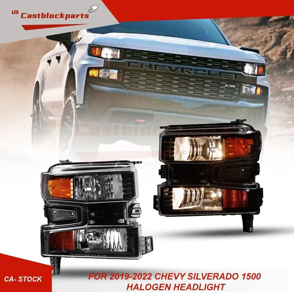 For 2019- 2022 Chevy Chevrolet Silverado 1500 Halogen Headlights Left+Right