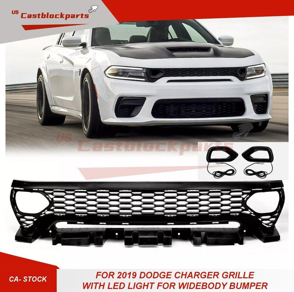 For 2015+ Dodge Charger  Grille with LED  Front Black Widebody Bumper Grill