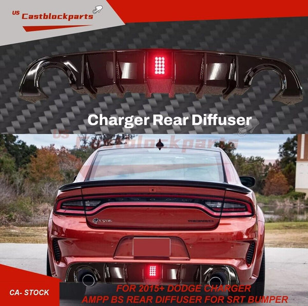 Fit for 2015-2023 Dodge Charger SRT Gloss Black Rear Bumper Diffuser LED Exhaust