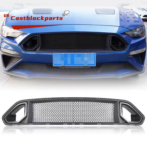 Fits 18-20 Ford Mustang RTR Style LED Front Bumper Honeycomb Upper Grille Smoke