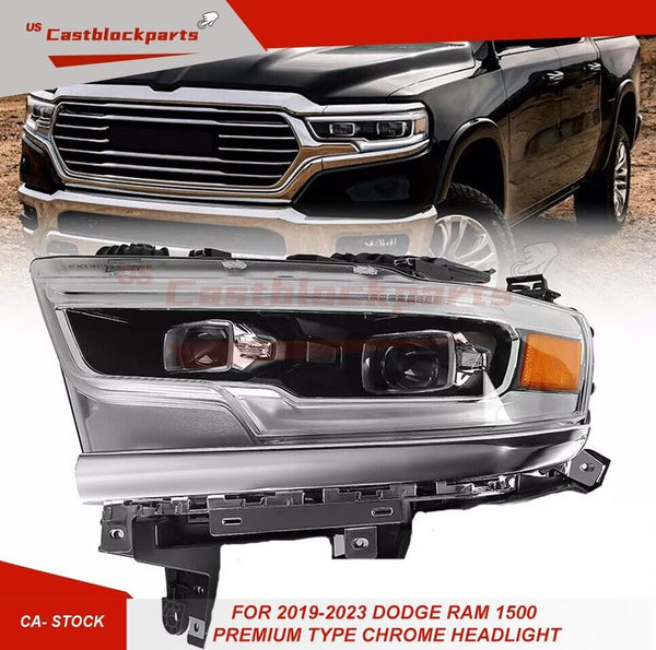 For 2019-2023 Dodge Ram 1500 Headlight Premium Type LED Chrome Lamp Driver Side