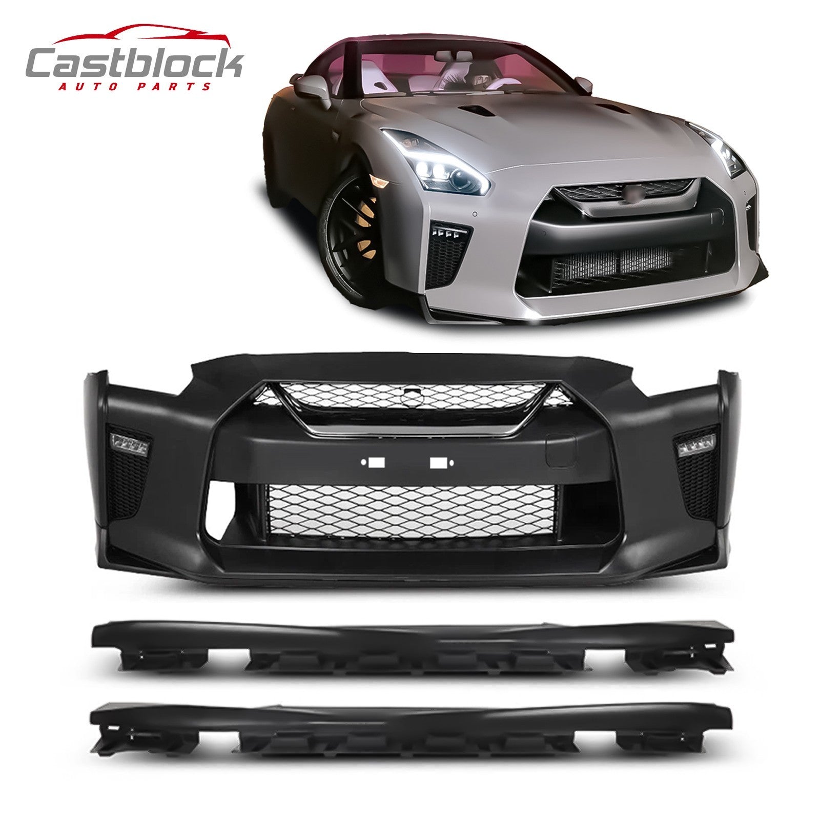 Fit 08-24 Nissan R35 GTR Upgrade 08-16 to 17-24 Front Bumper Kit +Side ...