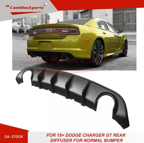 For 2015+ Dodge Charger SXT/GT Rear Bumper Diffuser Lip Shark Fin Matte Black