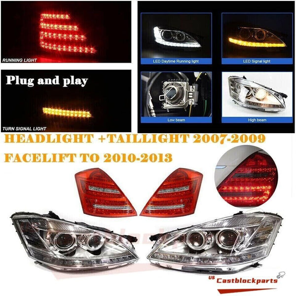 W221 S Class S550 LED Headlights+Taillights Facelift To 10-13 Mercedes For 06-09