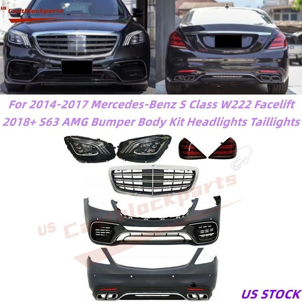 For 14-17 Mercedes S-Class W222 Facelift 18+ S63 AMG Bumper Body Kit W/Light