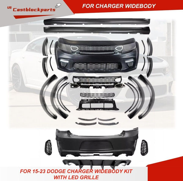 Fit 2015-2023 Dodge Charger SRT Widebody Kit Front Rear Bumper with LED Grille