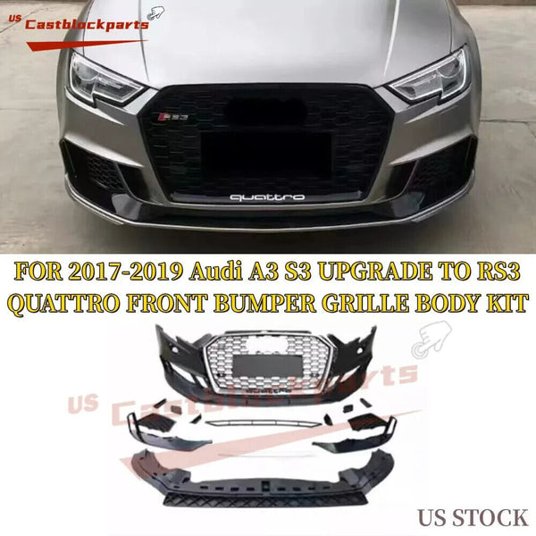 FOR 2017 2018 2019 Audi A3 S3 FACELIFT TO RS3 FRONT BUMPER+GRILLE BODY KIT