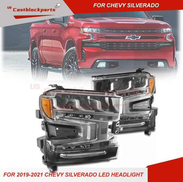 For 2019 2020 2021 Chevy Silverado 1500 Full LED Headlights w/LED Signal Lamps