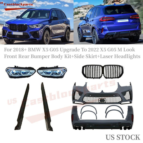 For 18+ BMW X5 G05 Upgrade To 2022 BMW X5M F95 Bumper Kit+Headlights+Side Skirt