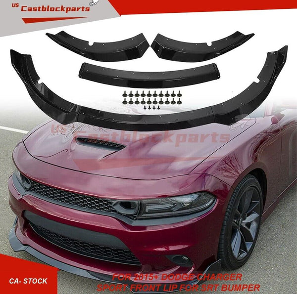 Front Bumper Lip Spoiler Spiltter For 2015+ Dodge Charger SRT Style Glossy Black