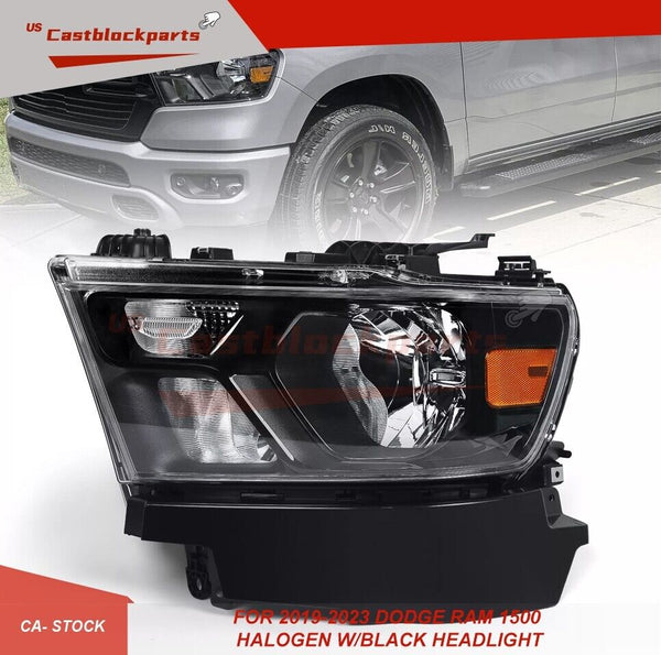 For 2019-2023 Dodge Ram 1500 Black Halogen Headlight Headlamp Left Driver Side
