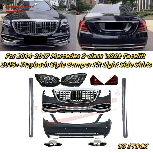 For 14-17 Mercedes W222 S Class Upgrade 18+ Maybach Bumper Kit Light Side Skirts