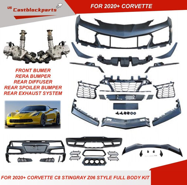 For 2020+ Corvette C8 Stingray Z06 Style Front + Rear Bumper Full Body KIt NEW