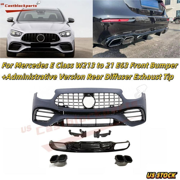 For Mercedes Benz E-Class W213 to 21 E63 Front Bumper+ Rear Diffuser Exhaust Tip