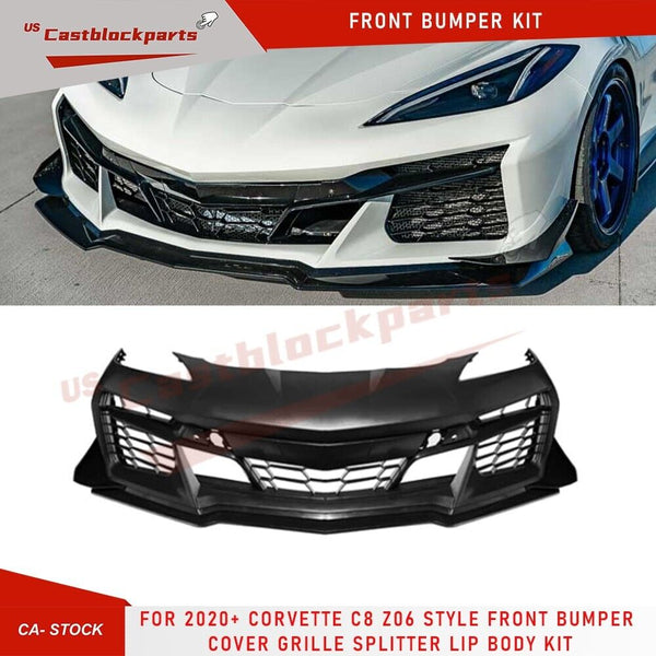 For 2020+ Corvette C8 Z06 Style Front Bumper Cover Grille Splitter Lip Body Kit