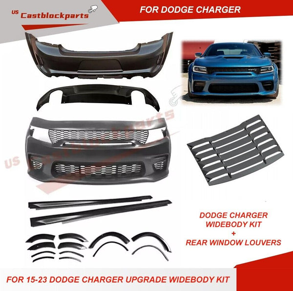 Fit 2015-2023 Dodge Charger SRT Widebody Full Front Rear Bumper+Rear Louvers US