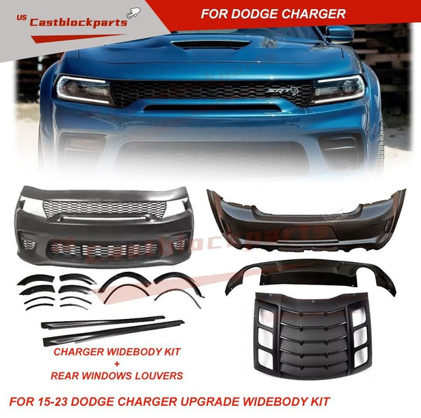 Fit 2015-2023 Dodge Charger SRT Widebody Front Rear Bumper Kit+Rear Louvers NEW