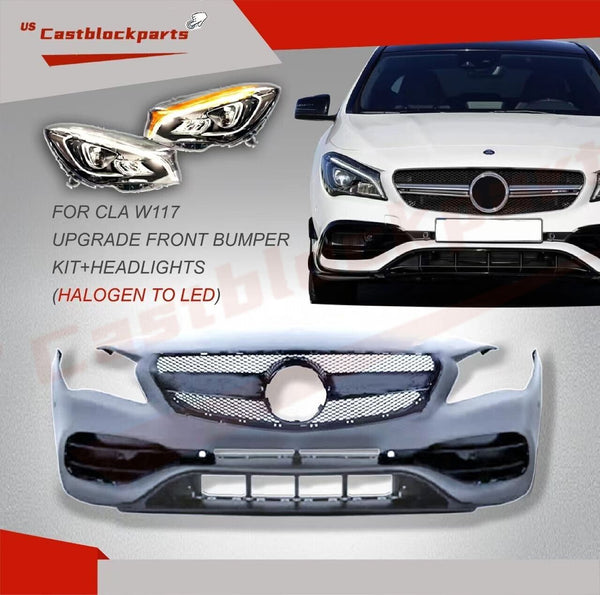 For 2013-2019 Mercedes Benz CLA Class W117 Facelift CLA45 Front Bumper+Headlight