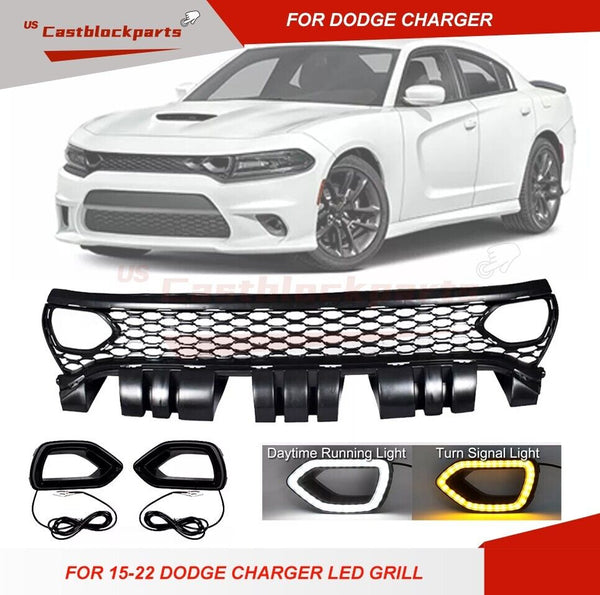 For 2015-2021 Dodge Charger SRT  Grille Bumper Assembly Set With LED Light Upper