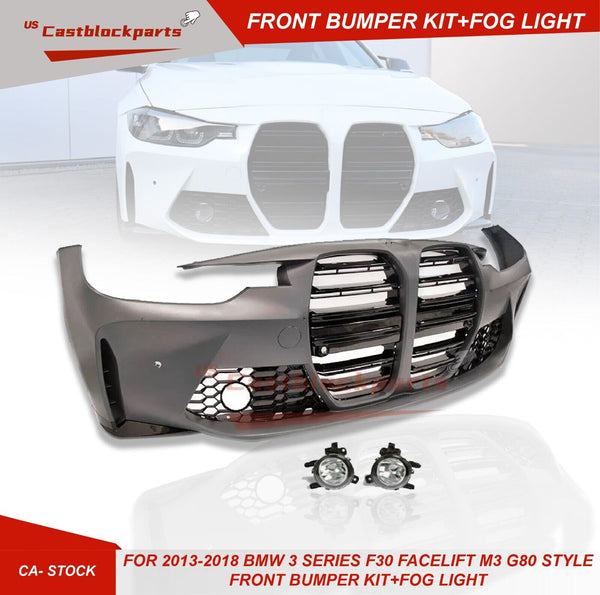 For 2013-18 BMW 3 Series F30 Facelift M3 G80 Style Front Bumper kit W/Fog Lights