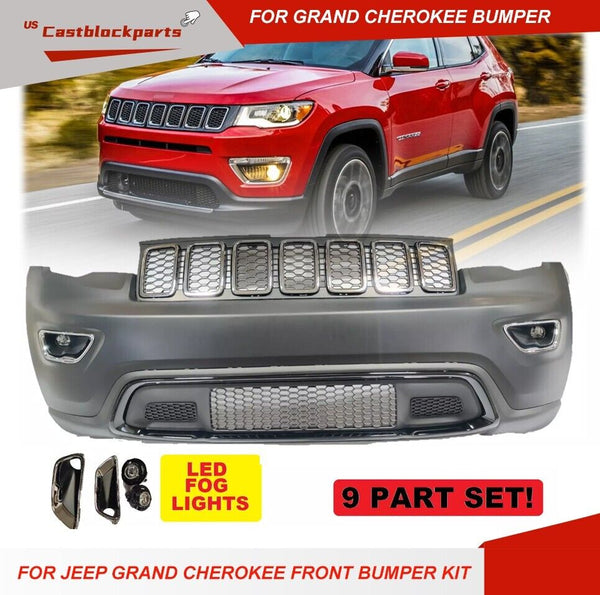 Front Bumper Set Assembly Kit with Fog Light for 2016 - 2022 Jeep Grand Cherokee