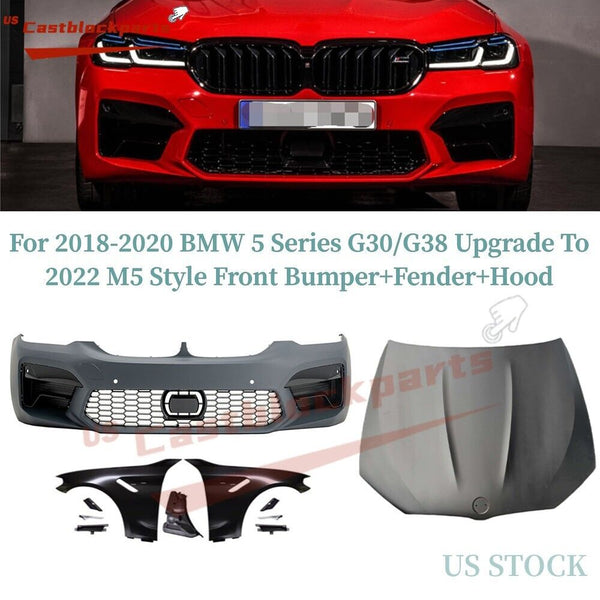 For 2018-2020 BMW 5 Series G30 Upgrade To 2022 M5 Style Front Bumper+Fender+Hood