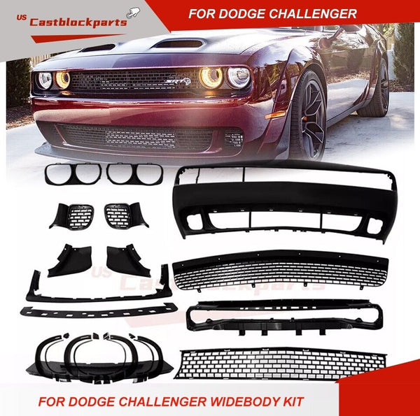 Fits 15-23 Dodge Challenger Hellcat Style Front Bumper + Lip + Fender Flares US