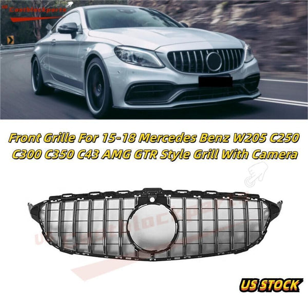 For Mercedes-Benz C300 W205 Chromed GT AMG Style Front Bumper Grille With Camera