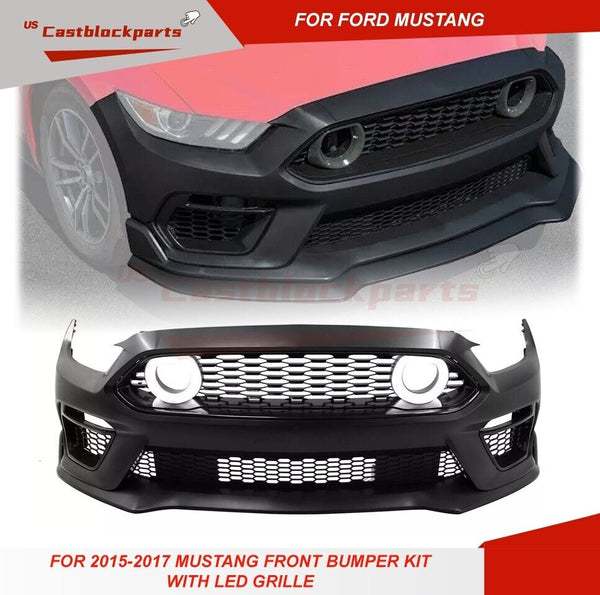 For 2015-2017 Ford Mustang Upgrade Front Bumper Kit w/ LED Grille Mach 1 Style