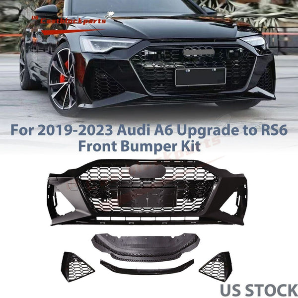 For 2019-2023 Audi A6 Upgrade to RS6 Style Front Bumper Kit Assembly+Grille