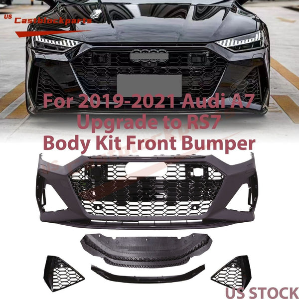 For 2019-2021 Audi A7 Upgrade to RS7 Body Kit Front Bumper With Honeycomb+Grille
