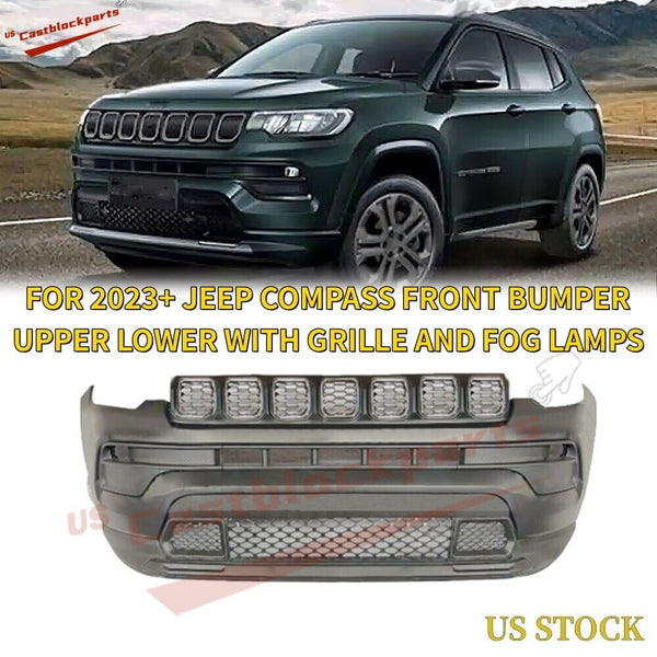 FOR 2023+ JEEP COMPASS FRONT BUMPER SET UPPER LOWER WITH GRILLE AND FOG LAMPS