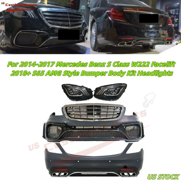 Bumper Body Kit+Headlight 13-17 Mercedes S-Class Upgrade 18+ W222 S65 AMG Style