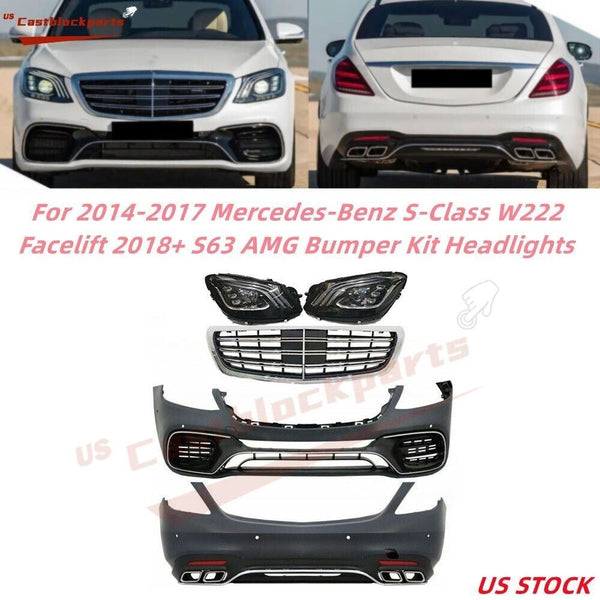 For 2014-17 Mercedes S Class W222 Facelift 18+ S63 AMG Bumper Kit W/Headlights