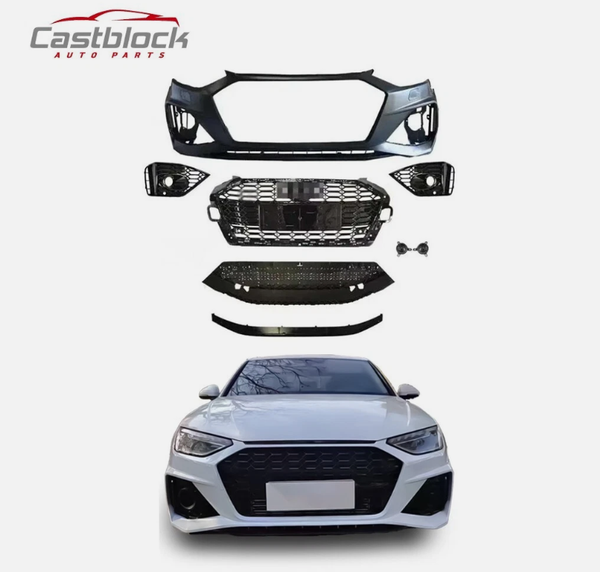For 2021 2022 2023 Audi A4 Facelift to RS4 Style Front Bumper Body Kit Grille