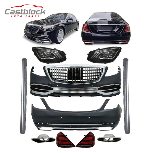 For 14-17 Mercedes W222 S Class Upgrade 18+ Maybach Bumper Kit Light Side Skirts