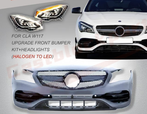 For 2013-2019 Mercedes Benz CLA Class W117 Facelift CLA45 Front Bumper+Headlight